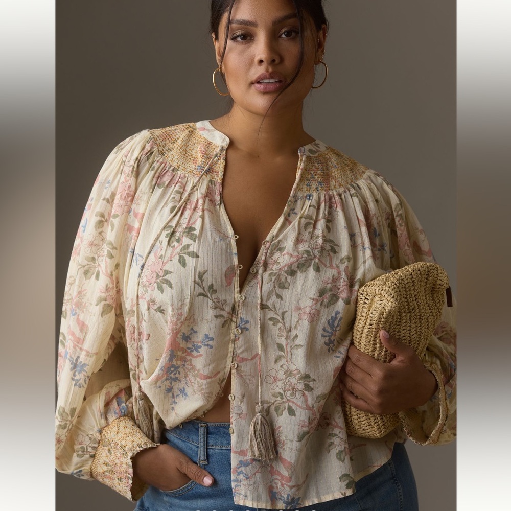 NWOT Anthropologie long sleeve smocked lured top 1X